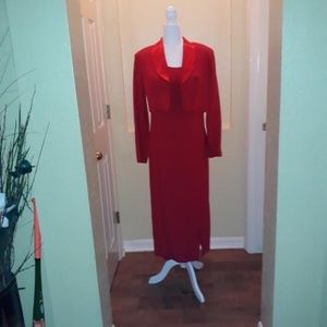 Red mid length dress with matching bolaro jacket